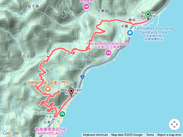 20250402頭城龜山車站-百合陵園-岩藏山-明湖土地公-五叉路口-火燒寮山-金車園區-城堡飛行傘-外澳車站