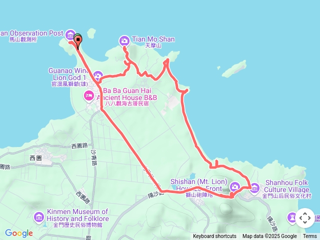 馬山→天摩山→復興島→獅山砲陣地