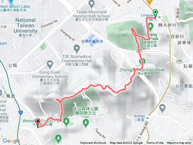 捷運麟光站→富陽自然生態公園→福州山→中埔山→芳蘭山→七十二階→興隆路一段