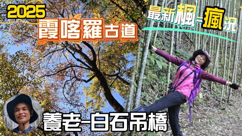 霞喀羅古道攻略，霞喀羅最好走的一條路線，從養老登山口—白石吊橋，最平緩好走，最美最精華的路段，行車路況好，易停車，有公廁，新手友善。