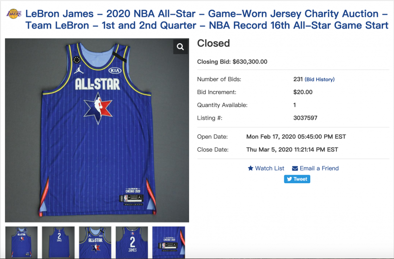 LeBron James - 2020 NBA All-Star - Game-Worn Jersey Charity Auction - Team  LeBron - 1st and 2nd Quarter - NBA Record 16th All-Star Game Start