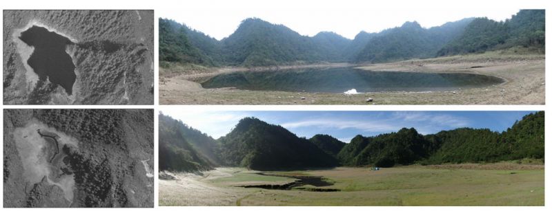 松蘿湖高低水位空照圖及環境照（毛俊傑提供）