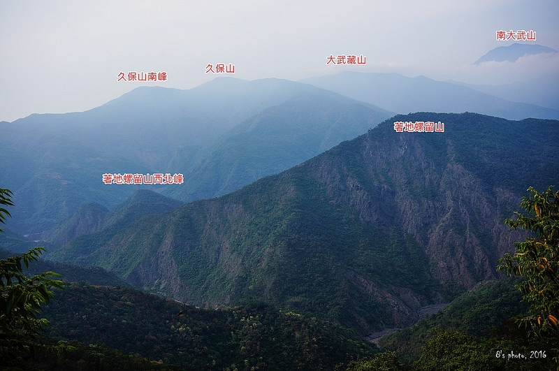 前：著地螺留山。後：久保山、大武藏山