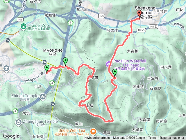 棲霞山莊-猴山坑古道-祥光寺-猴山岳前鋒-猴山岳主峰-林家草厝-炮子崙瀑布-深坑老街預覽圖