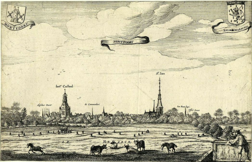 1650年前後，荷蘭烏特勒支省（Utrecht）蒙特福特（Montfoort）附近的圩田。 圖／烏特勒支檔案館（Het Utrechts Archief）