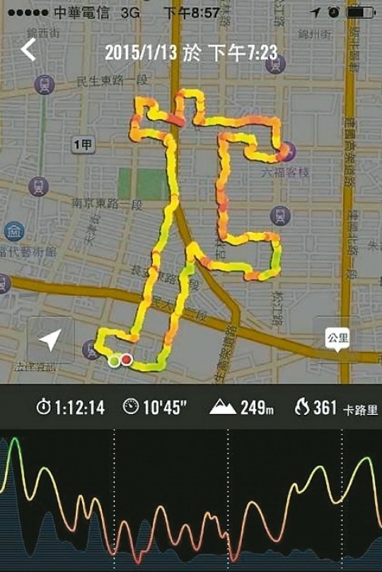 街跑图形大师andy设计的《我是跑者》图形,透过手机跑步app呈现出的