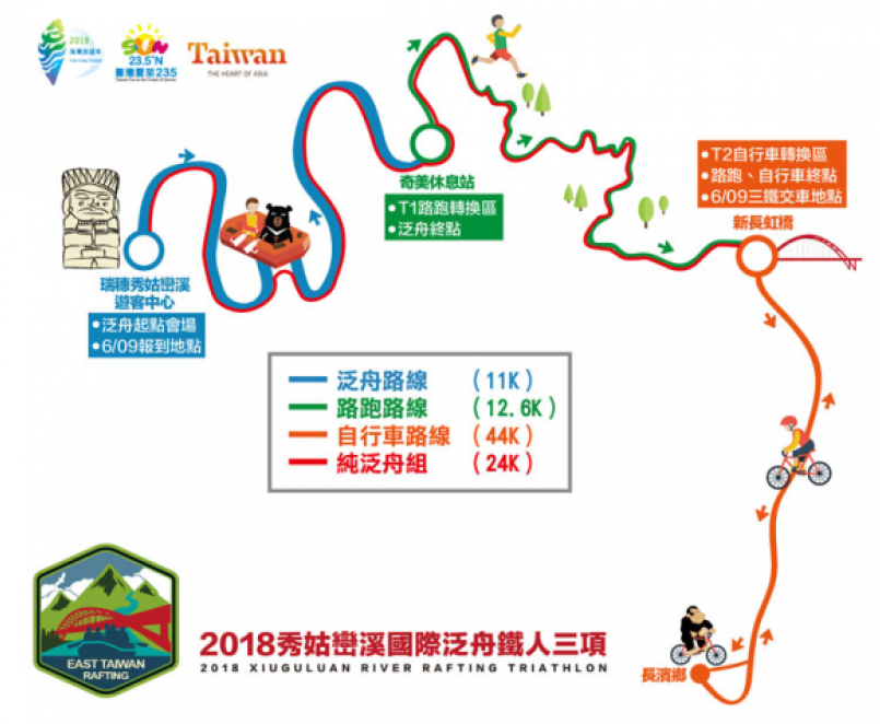 活动路线图(图片来源:2018 秀姑峦溪国际泛舟铁人三项竞赛)