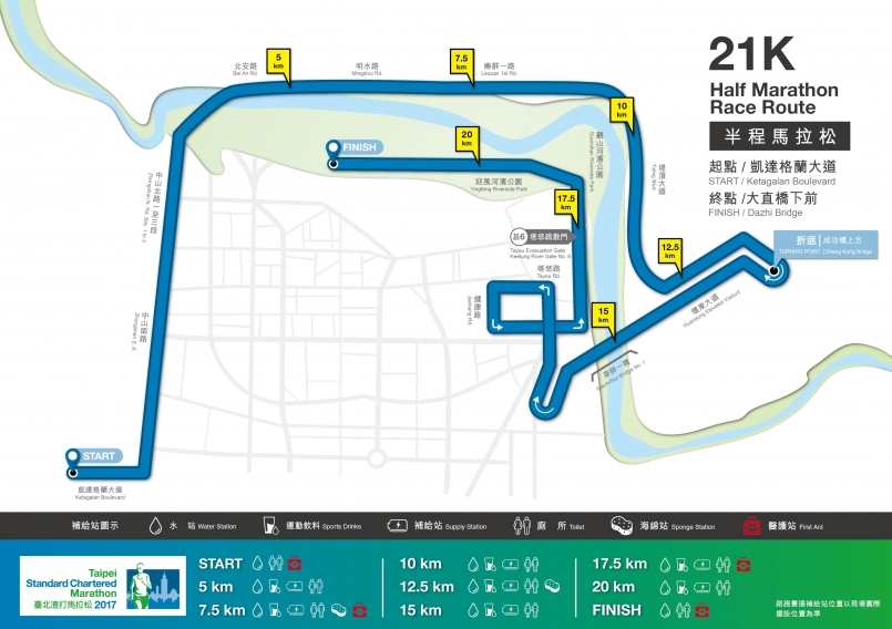 渣打馬拉松２１K路線圖（圖片來源：中華民國路跑協會）