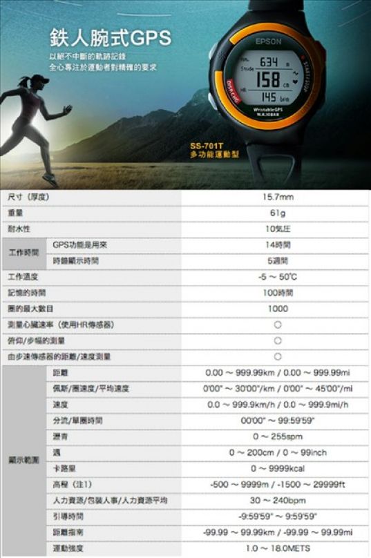 [錶測] 燃燒跑步的鐵人魂 Epson SS 701t GPS 腕錶