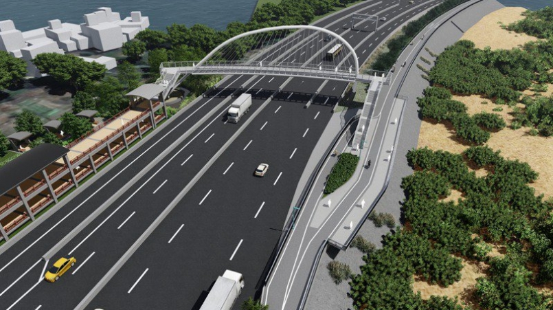竹市知名地標豎琴橋旁明年2月將有堤頂賞夕平台。示意圖／新竹市政府提供