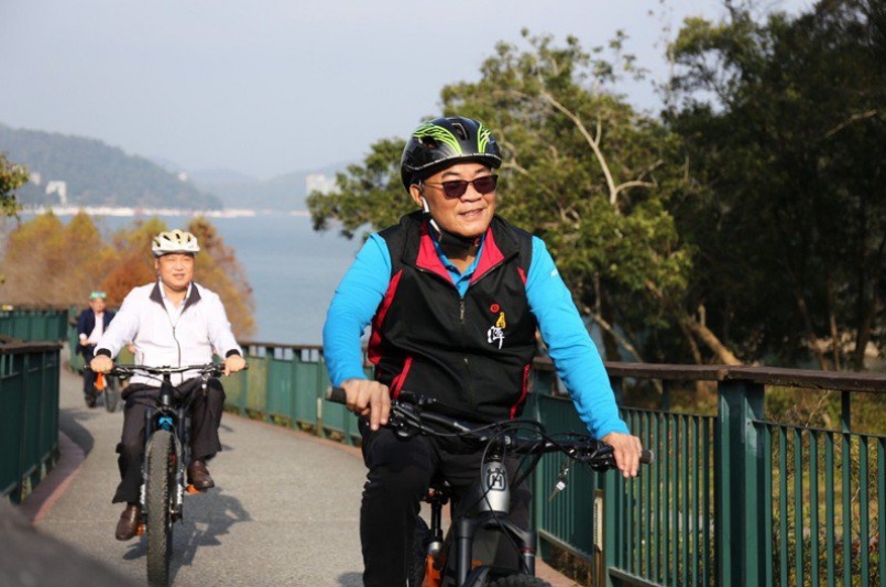 日月潭國家風景區在向山遊客中心啟用最新的自行車意象，作為環潭自行車道起點。圖／日管處提供