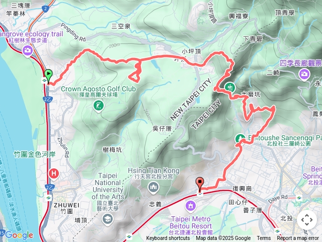 捷運紅樹林站-東小坪頂山-小坪頂山-貴子坑山西峰-貴子坑山-貴子坑山東峰-水磨坑山-捷運復興崗站
