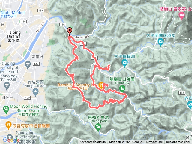 🔺台中/太平/車籠山（3-114）➡️大尖腳山（3-4182）➡️炮仔林吊橋➡️土地公崁山（省府圖根補點）
