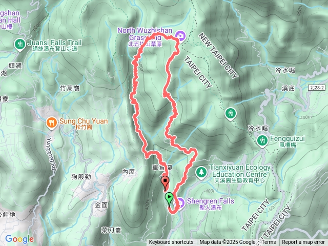 琳- 聖人瀑布-聖人崙-荷蘭古道西線-荷蘭嶺-高頂山-北五指山-內雙溪古道水路-坪頂古圳步道