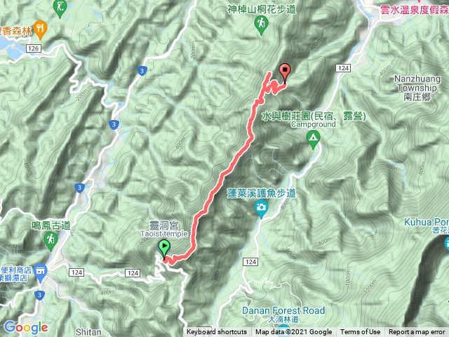 靈洞宮停車場＞協靈宮＞仙山＞大窩山＞福南山＞崩山＞桃牛坪山＞神桌山＞大伯公登山口
