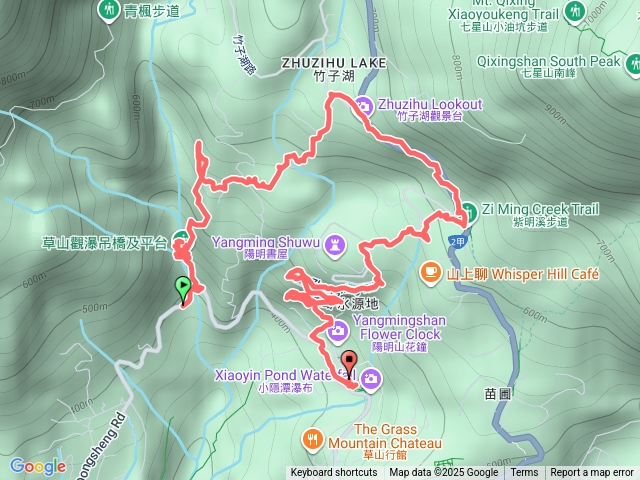 圳內雷隱橋＞草山觀瀑吊橋＞竹子湖派出所＞紫明溪＞陽明書屋＞陽明公園服務中心