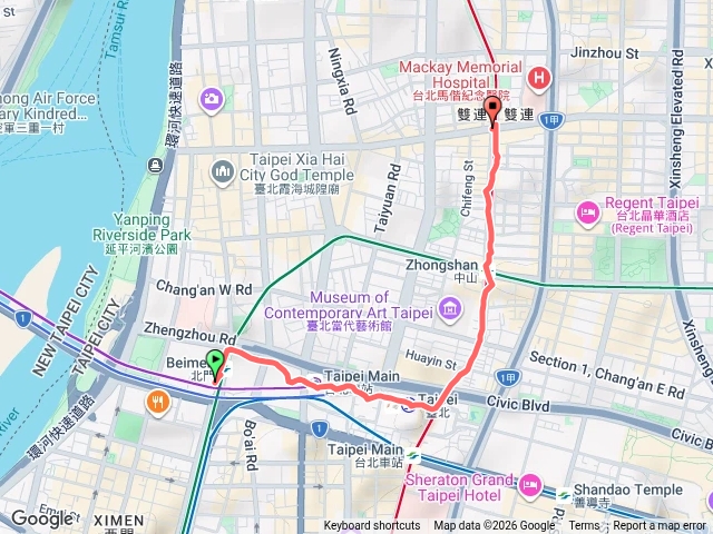 北門捷運至双連捷運預覽圖