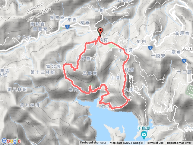 石碇：二格公園-雷公埤古道-雷公埤山-溪畔古道-竹坑古道-鱷魚島觀景步道-小格頭獅頭山O形