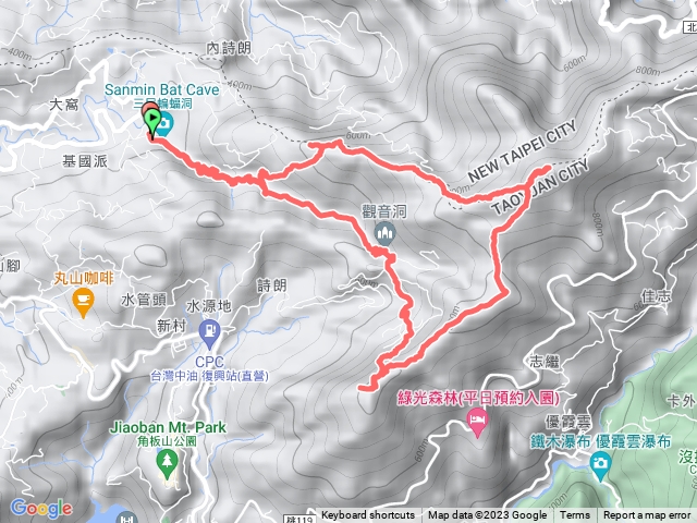 新金牌縱走-蝙蝠洞--金平山西稜線-金平山-金平山南峰-牌子山-觀音洞-蝙蝠洞O型預覽圖