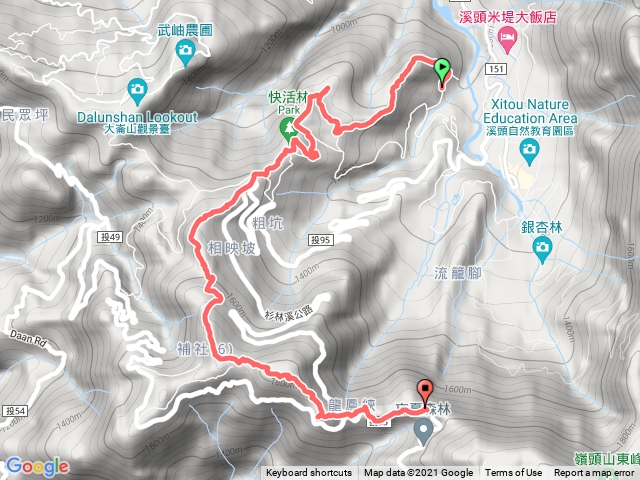 溪頭山>竹崙山>志騰山>羊頭崙>水桶寮山>內樹皮山>三叉崙山>龍鳳峽山>龍鳳山