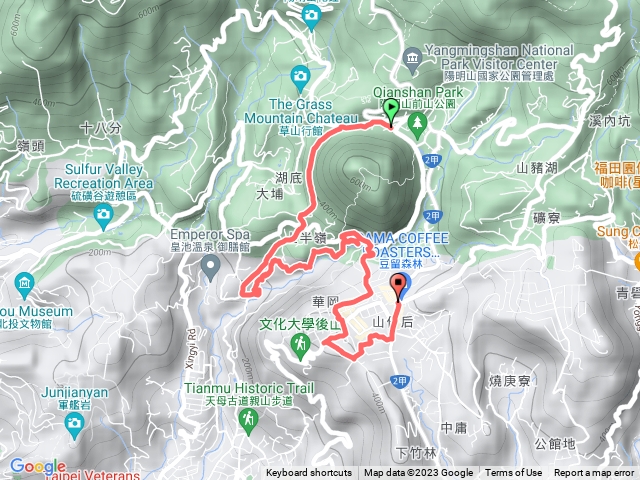 公車總站-橫嶺古道-半嶺水圳步道-半嶺吊橋-市景平台-明玄宮-半嶺瀑布-松溪瀑布-花卉試驗中心