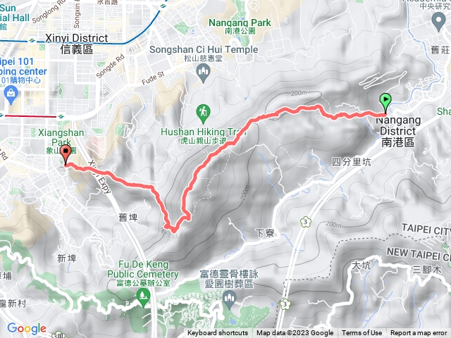 中華科大登山口-九五峰-象山登山口 單向路線