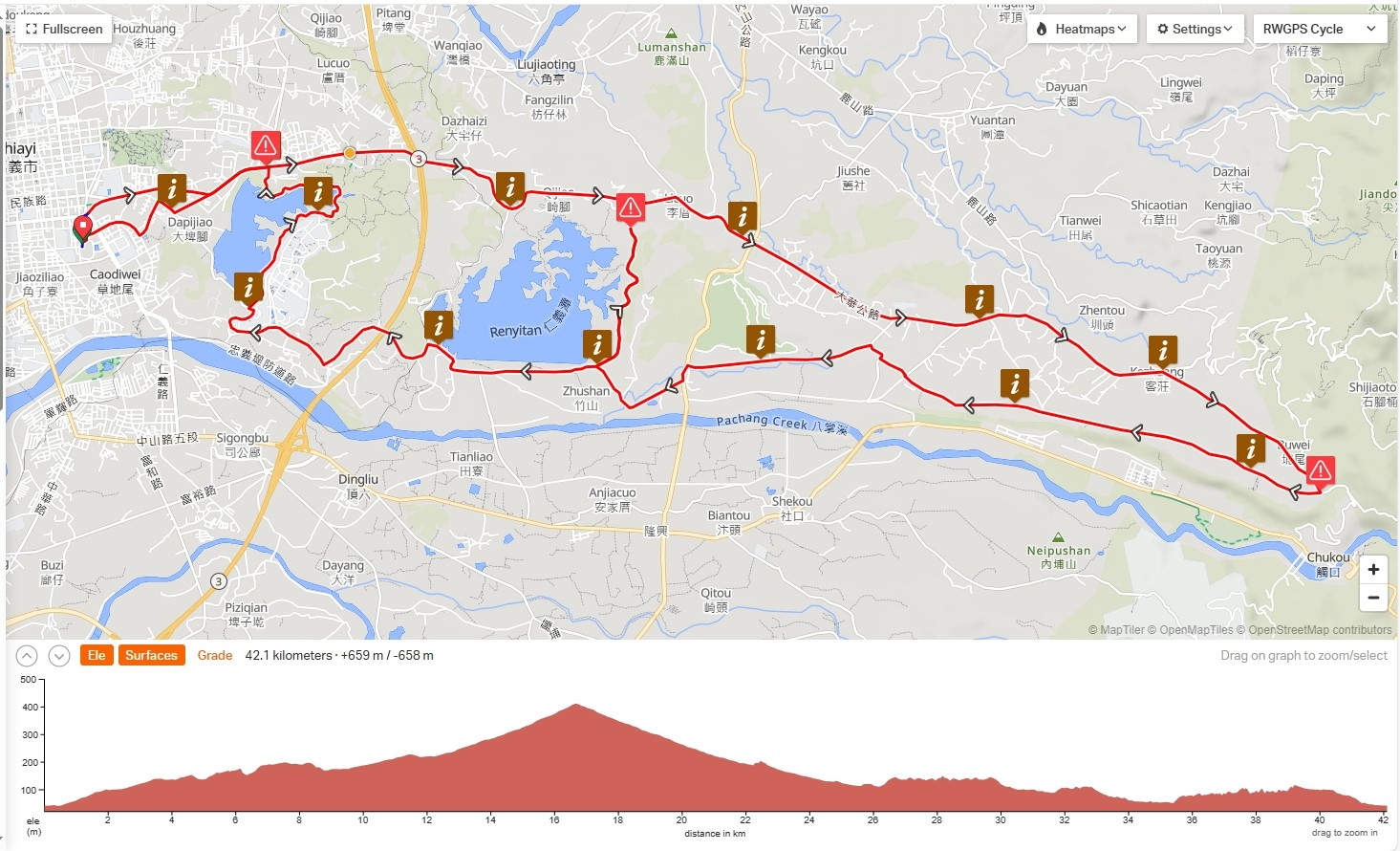 樂活報名網 - 2025嘉義雙潭馬拉松暨北回慢跑40週年紀念活動- 全馬組(42K)路線