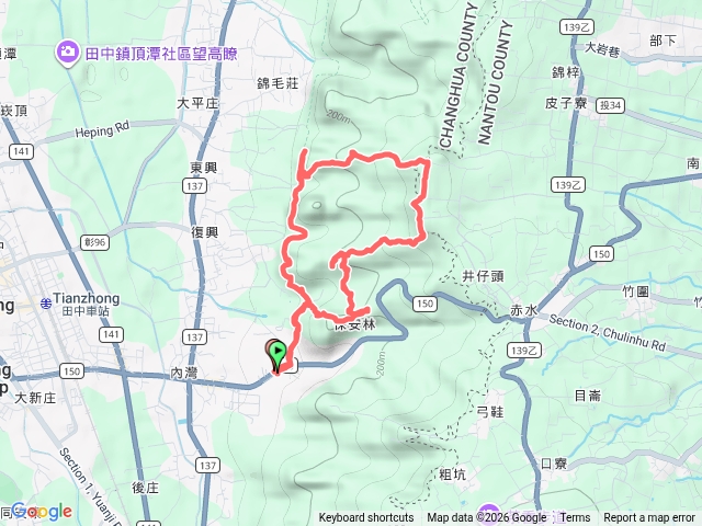 田中火車站公車6928A至仁愛山莊站>長青自行車道>田中大小劍>O繞三叉山>公車6927回20260411預覽圖