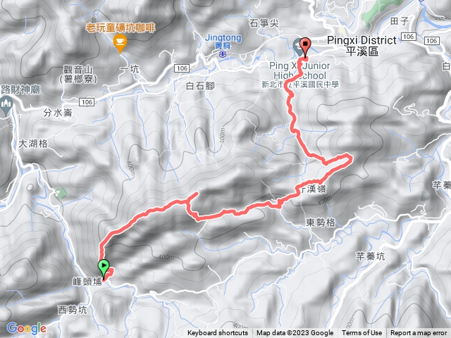 藤寮坑連走峰頭尖、臭頭山下平溪國中