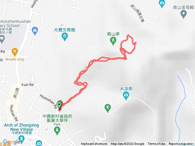 虎山步道之4，省府大樓旁步道入口進，沿著兩條白線中間的產業道路前行，繞過至高點返回。
