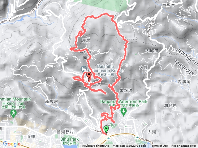 2023-06-18 梘頭山-大溝溪-圓覺瀑布-龍船岩-開眼山-白石湖山-碧山-甜水鴛鴦湖-大崙頭山-白石湖社區-圓覺尖-鯉魚山-東峰-碧山巖-忠勇山-白石湖吊橋