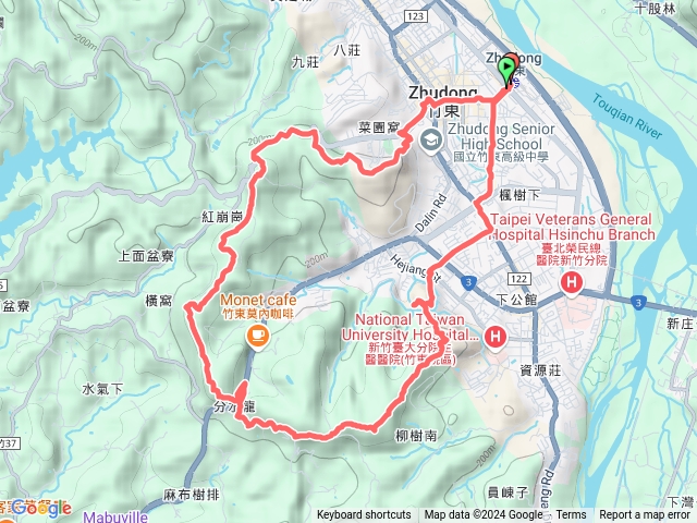 竹東三山(竹東站-竹東森林公園-樹杞林山-新具庄山-員崠子山-斗布步道-兄弟基石-和江街)O形