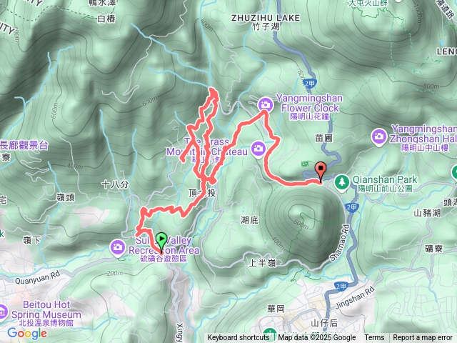 情人瀑布-十八拐水圳-百年楓香樹-草山觀瀑吊橋-十八份圳-鼎湖神木-福德宮-鼎筆橋步道-陽峰古道-陽明山公車總站
