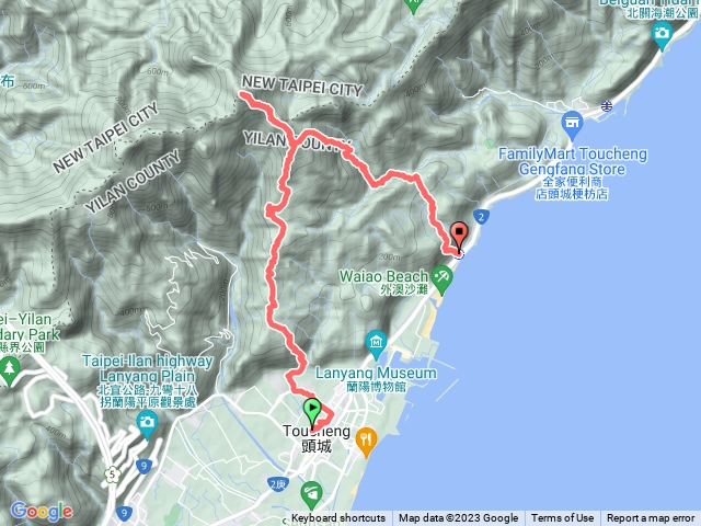 2023-01-14頭城火車站-頭城國中~頭圍山~礁水坑山南峰~礁水坑山~鶯子嶺~山 羊洞古道~石空古道~外澳火車站