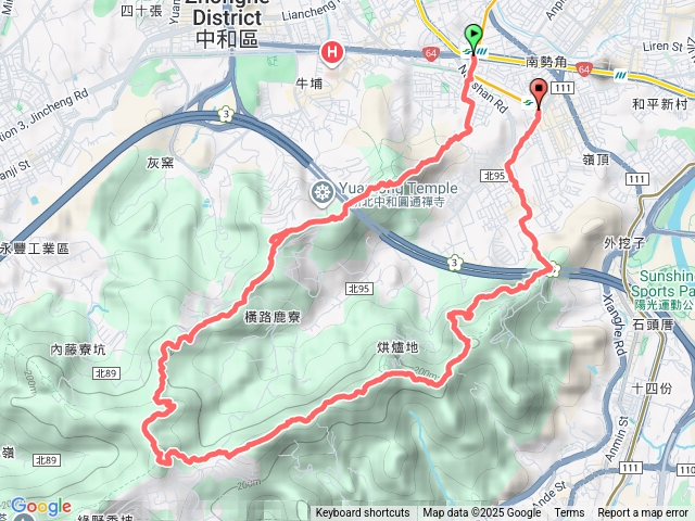 微笑山線(捷運景安站-迎日石-國旗嶺-長壽嶺-牛埔頭山-五尖山-南勢角山-光明頂-捷運南勢角站)