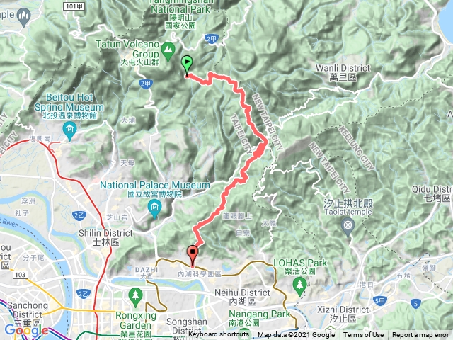 冷水坑-擎天崗-石梯嶺-風櫃嘴-萬溪右線產業道路-碧山露營場-金面山-捷運西湖站