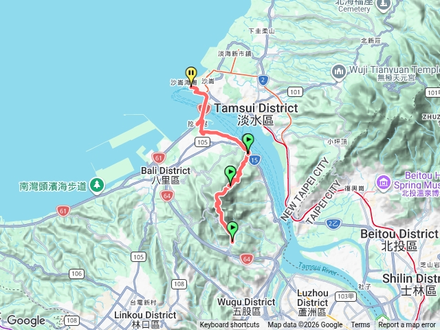 2026-06-13 五八淡縱走：五股觀音山站登福隆山步道上硬漢嶺接北橫古道及牛寮埔步道下八里渡船頭越淡江大橋到淡水漁人碼頭情人橋預覽圖