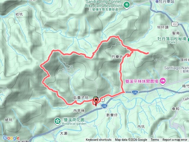 后番仔坑生態園區→后番仔坑古道右線、山腰古道→大平林山→新路尾山→大竹林山→竹寮坑產道→番仔坑。（新北雙溪）預覽圖