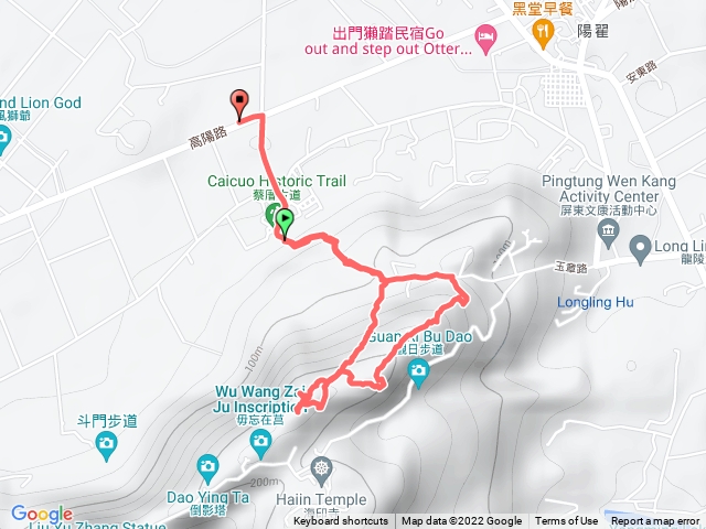 蔡厝上-百二階前左轉-漢堡石-情人堡-小堡-小鳳山人臉石-燈堡-大鋼堡-三角點-返回百二階下山