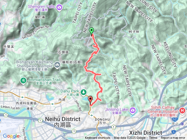 20250821內湖-老爺山莊站-車坪寮福德宮-小溪瀑布-興善宮-牛稠尾山-東牛稠尾山-聖明山-青山岩-康樂山-黃石公廟站