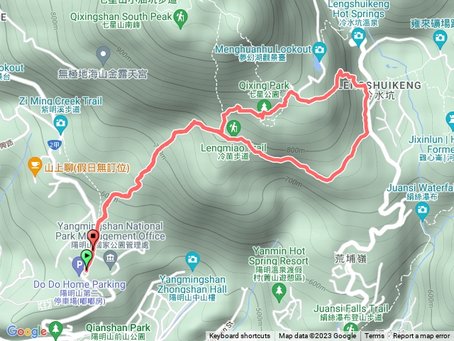 陽明山遊客中心～七星公園～冷水坑～苗圃登山口O型