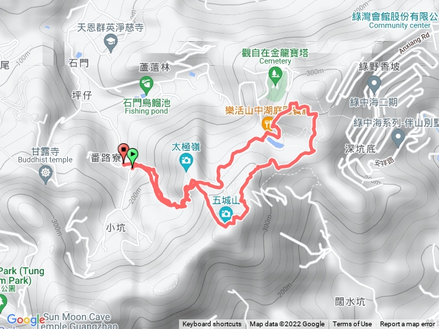 土城石門路70號步道入口-直上山中湖-山中湖文筆山登山口-天上山縱走-五城山-直下回70號步道入口