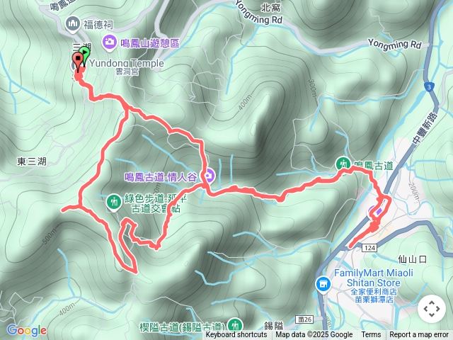 雲洞宮-南隘勇古道-龍骨古道-綠色古道-延平古道-鳴鳳古道（環狀）