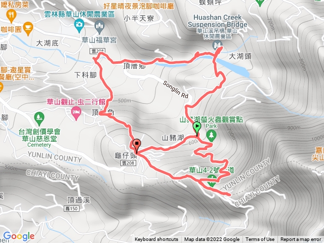 華山小天梯、情人吊橋、山豬湖、4-1、4-2、好漢步道