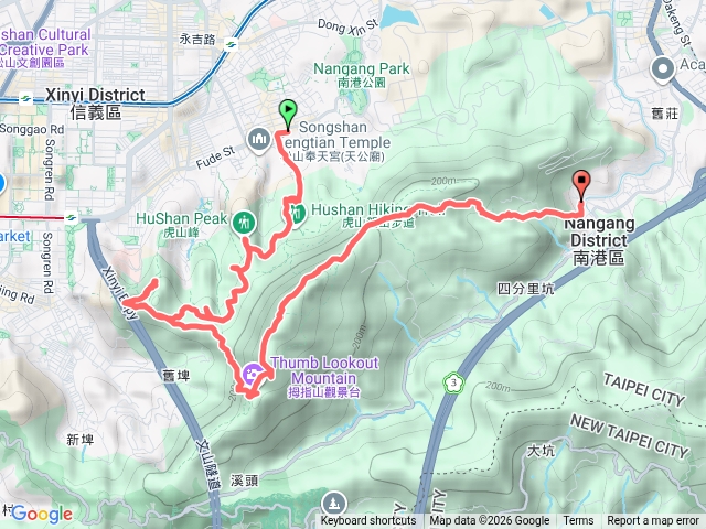 永春捷運站263公車福德國小>四獸山、六巨石、一線天繞拇指山>南港山、九五峰>出中華科大205公車預覽圖