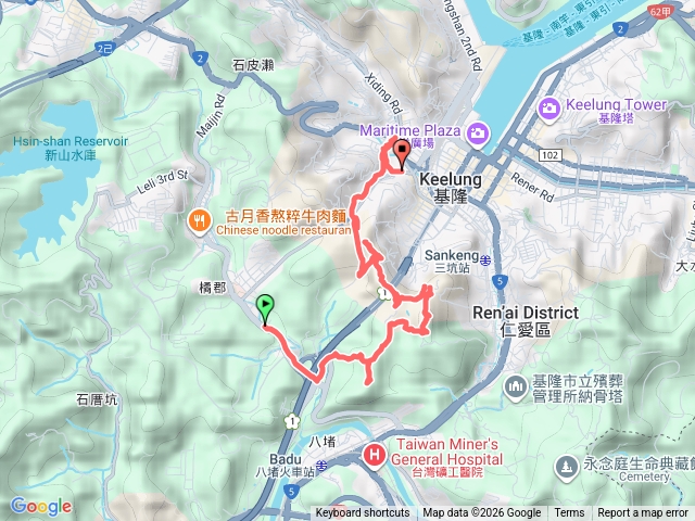 八堵-三角洲嶺山-三角洲嶺北峰-中央砲台-北碉堡-中央砲台-獅球嶺北峰-西砲台-劉銘傳隧道-自強隧道