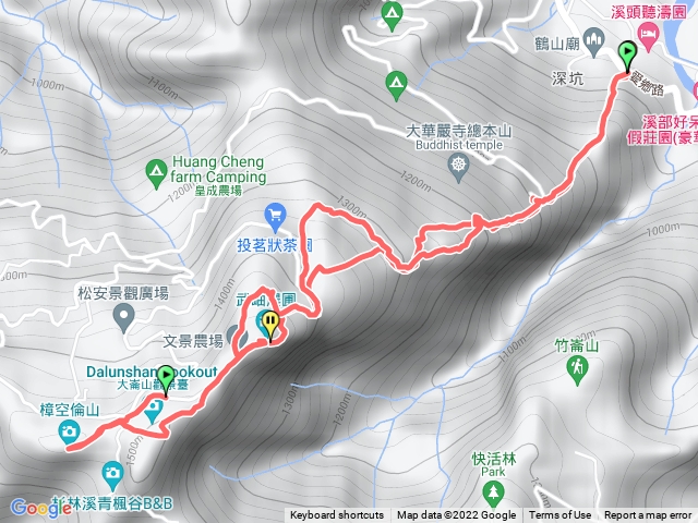 大石公登山口往大崙頭山往樟空倫山往貓冬望山o型