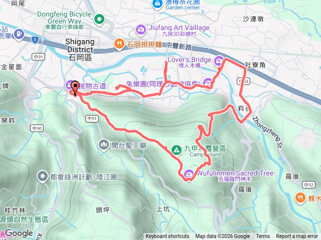 石岡挑物古道大O路線（石忠宮出發經全家全聯情人橋動物園落雨松預覽圖