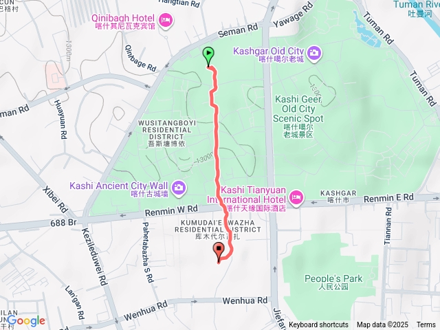 酒店至人民公園搭1路公車至張騫公園