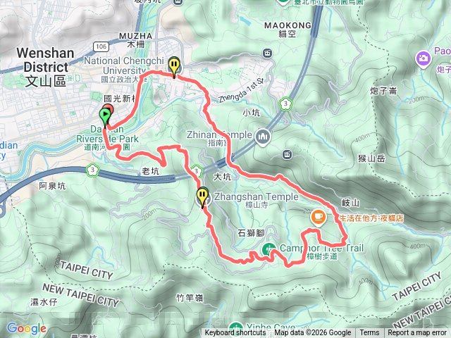 恆光橋-政大環山路-飛龍步道-樟樹步道-茶香步道-指南路二段-恆光公園